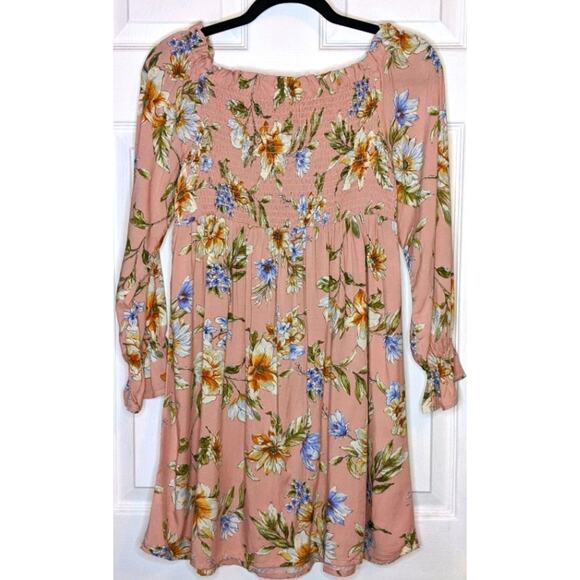 Xhilaration Blushing Pink Peasant Ruffle Long Sleeve Floral Spring Dress S - Picture 12 of 13